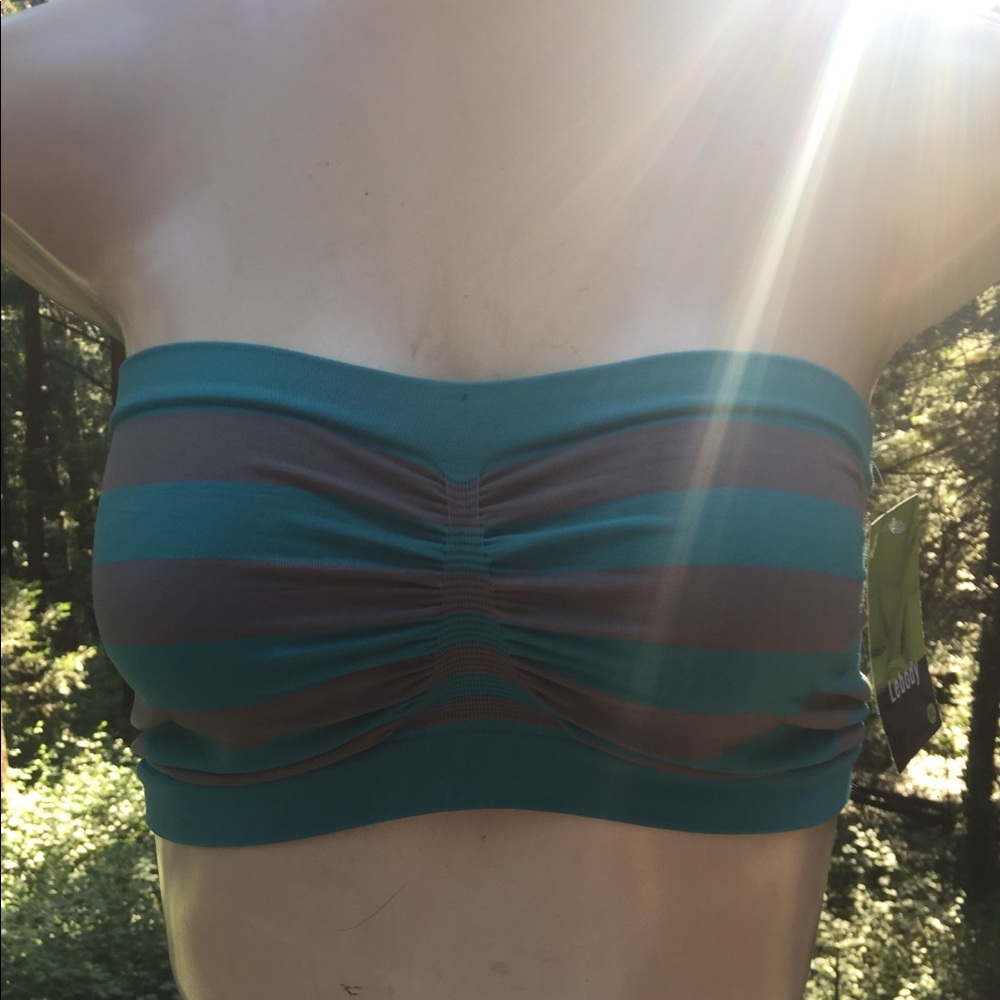 Leebody turquoise and gray bando crop top